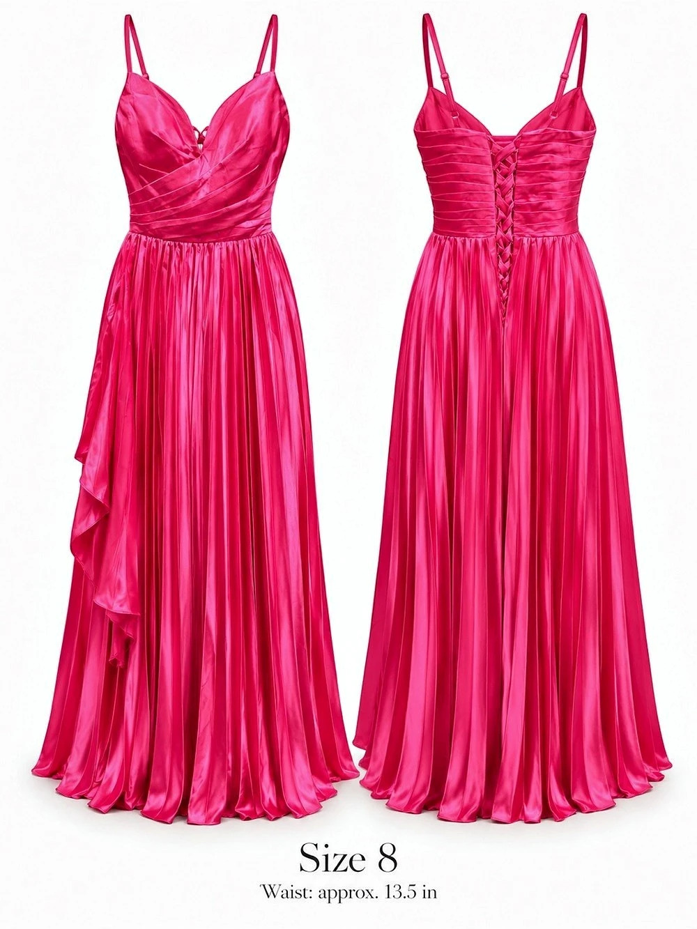 So Loving Pink Satin Pleated Lace-Up Backless Maxi Dress Size 8